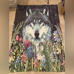 Wolf floral celestial tapestry/wall hanging. Boho/hippie. Christmas gift. Stars